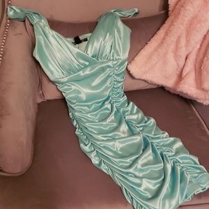 Teal City Triangle Faux Satin Dress
